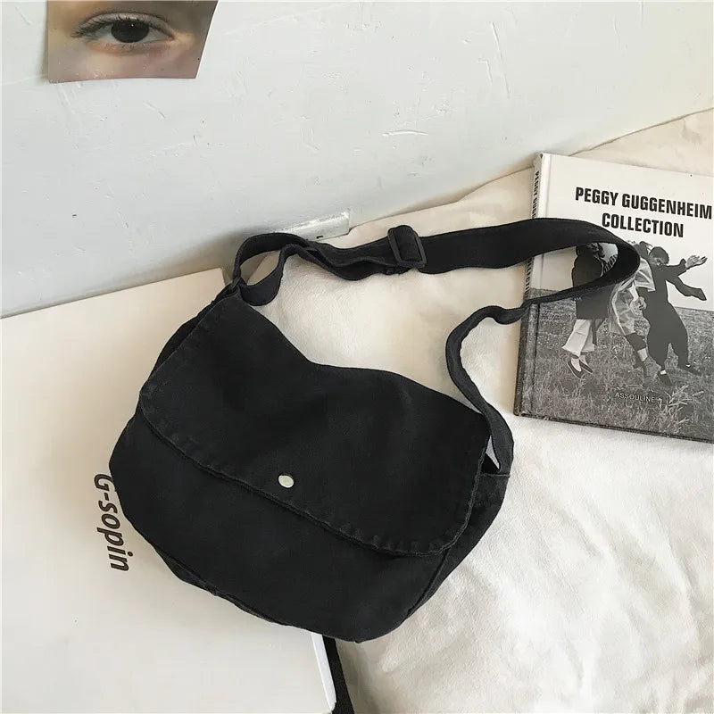 Vintage Canvas Tote Bag with Zipper and Pocket