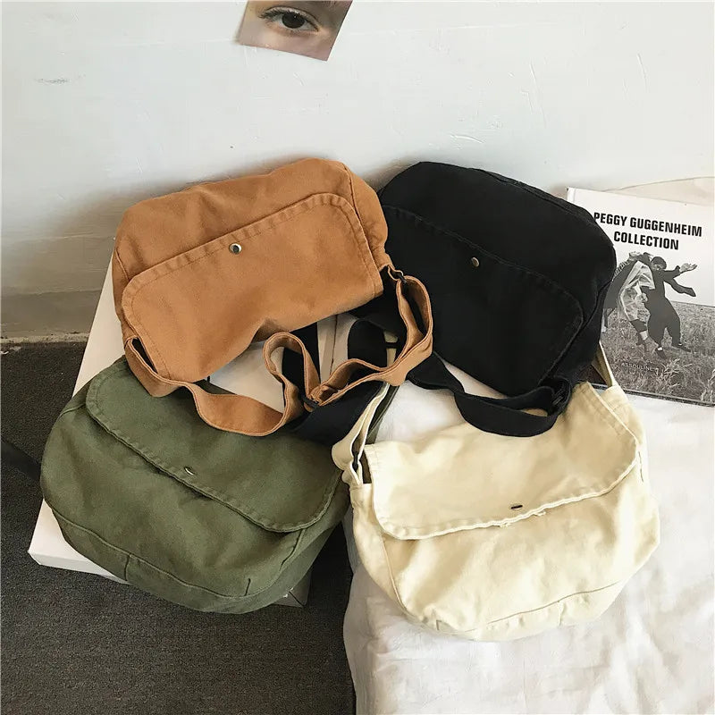 Vintage Canvas Tote Bag with Zipper and Pocket