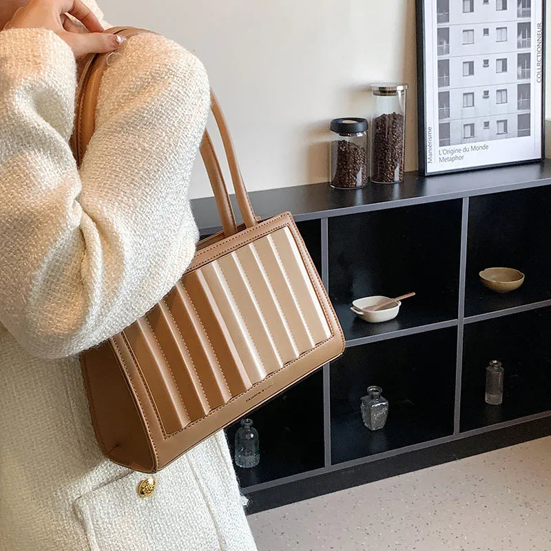 Women's PU Leather Pleated Shoulder Bag Small Tote Bag