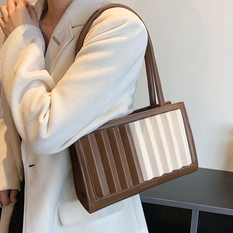 Women's PU Leather Pleated Shoulder Bag Small Tote Bag