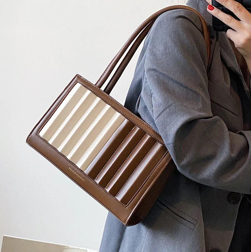 Women's PU Leather Pleated Shoulder Bag Small Tote Bag