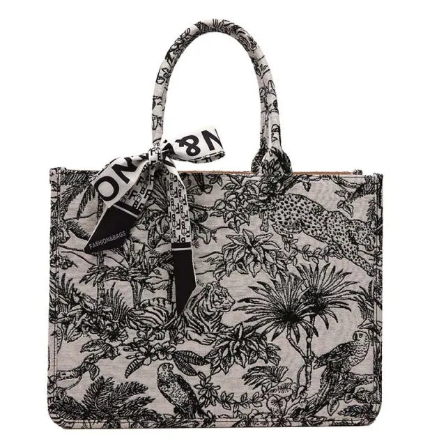 Embroidered Shoulder Bag for Women Canvas Tote