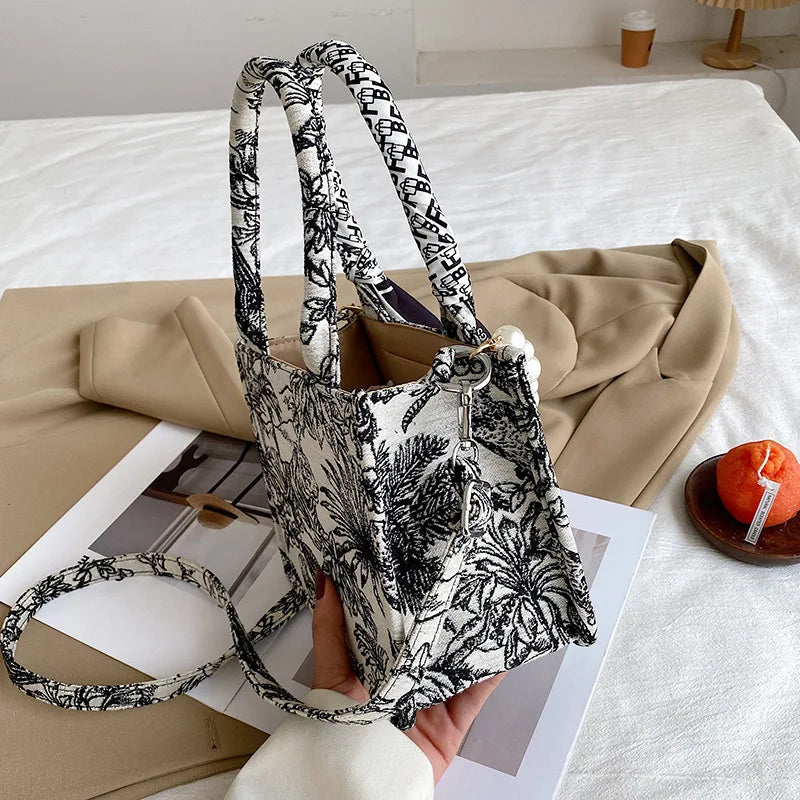 Embroidered Shoulder Bag for Women Canvas Tote