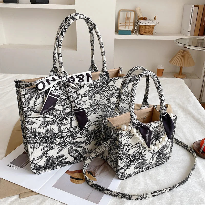 Embroidered Shoulder Bag for Women Canvas Tote