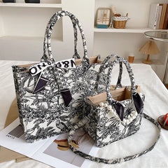 Embroidered Shoulder Bag for Women Canvas Tote