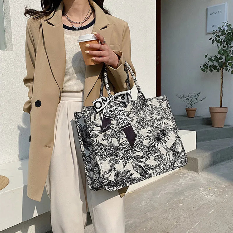 Embroidered Shoulder Bag for Women Canvas Tote