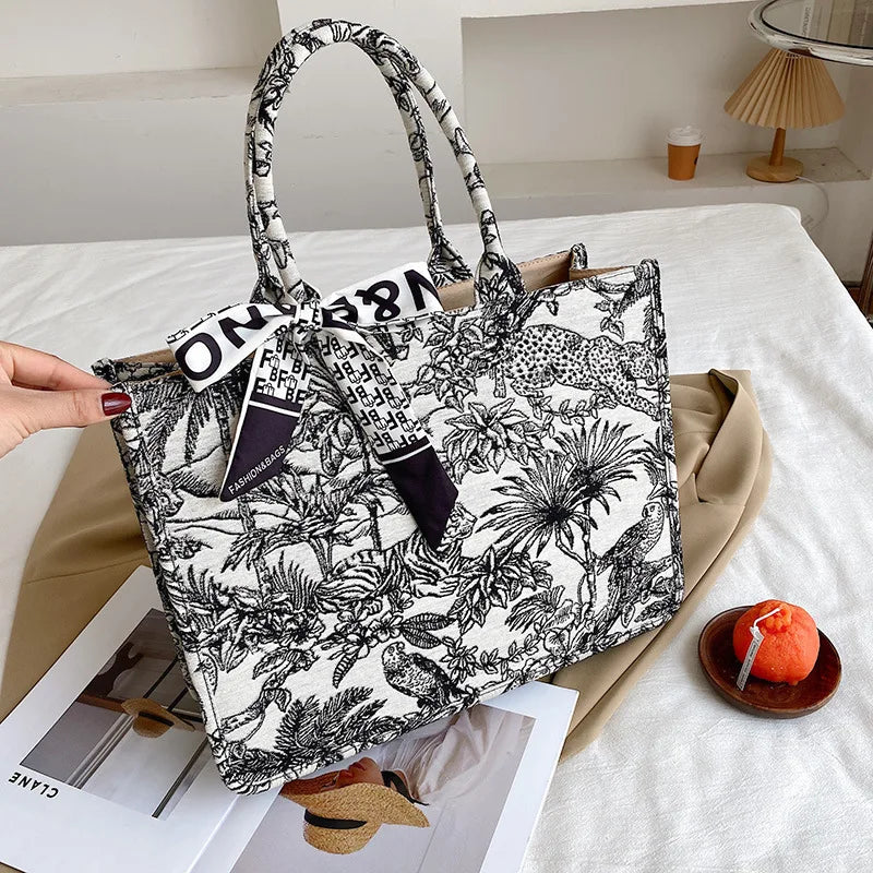 Embroidered Shoulder Bag for Women Canvas Tote