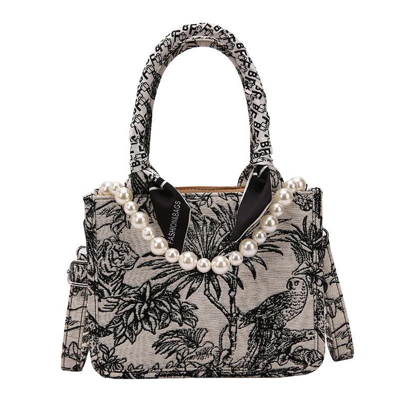 Embroidered Shoulder Bag for Women Canvas Tote