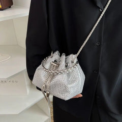 Diamond Decorative Chain Shoulder Bucket Bag for Women