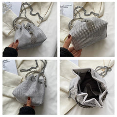 Diamond Decorative Chain Shoulder Bucket Bag for Women