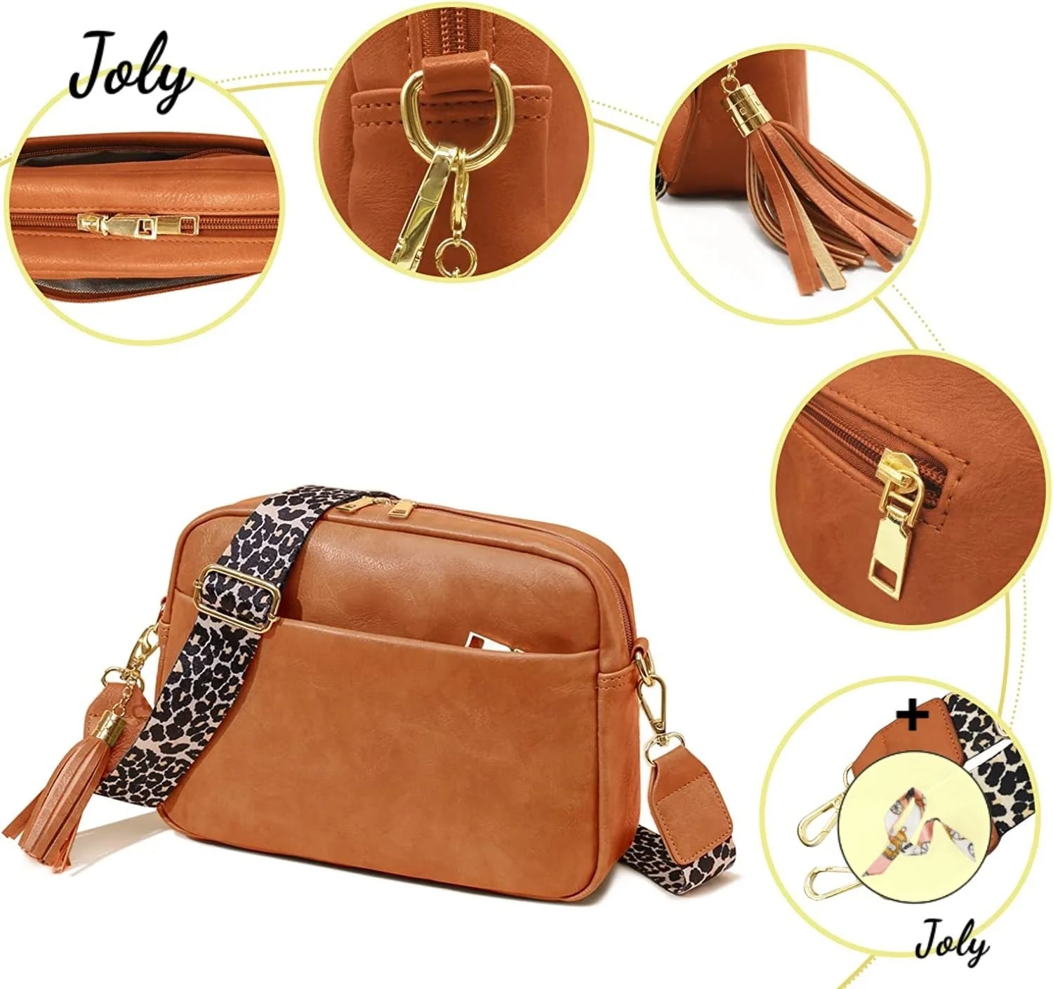 Leopard Crossbody Bag for Women Vegan Leather Shoulder Purse Zipped