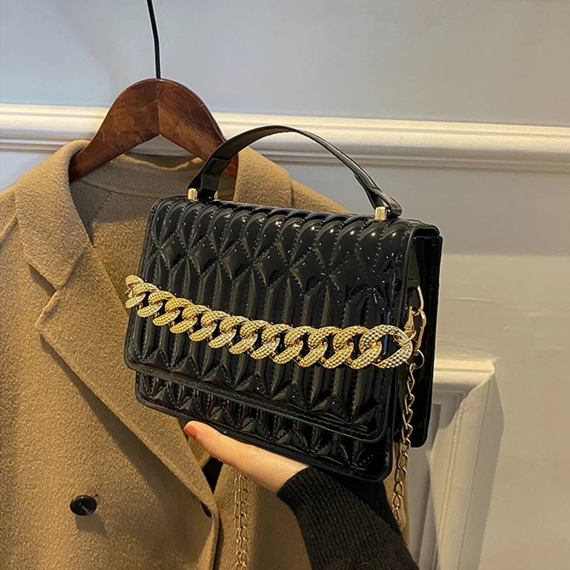 Women's Flap Shoulder Bag Small Leather Crossbody Metal Chain Clutch