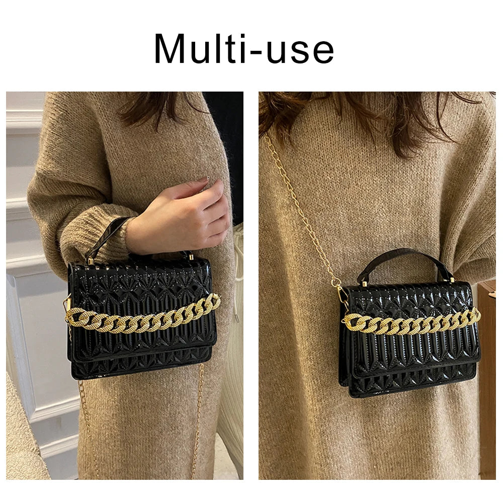 Women's Flap Shoulder Bag Small Leather Crossbody Metal Chain Clutch