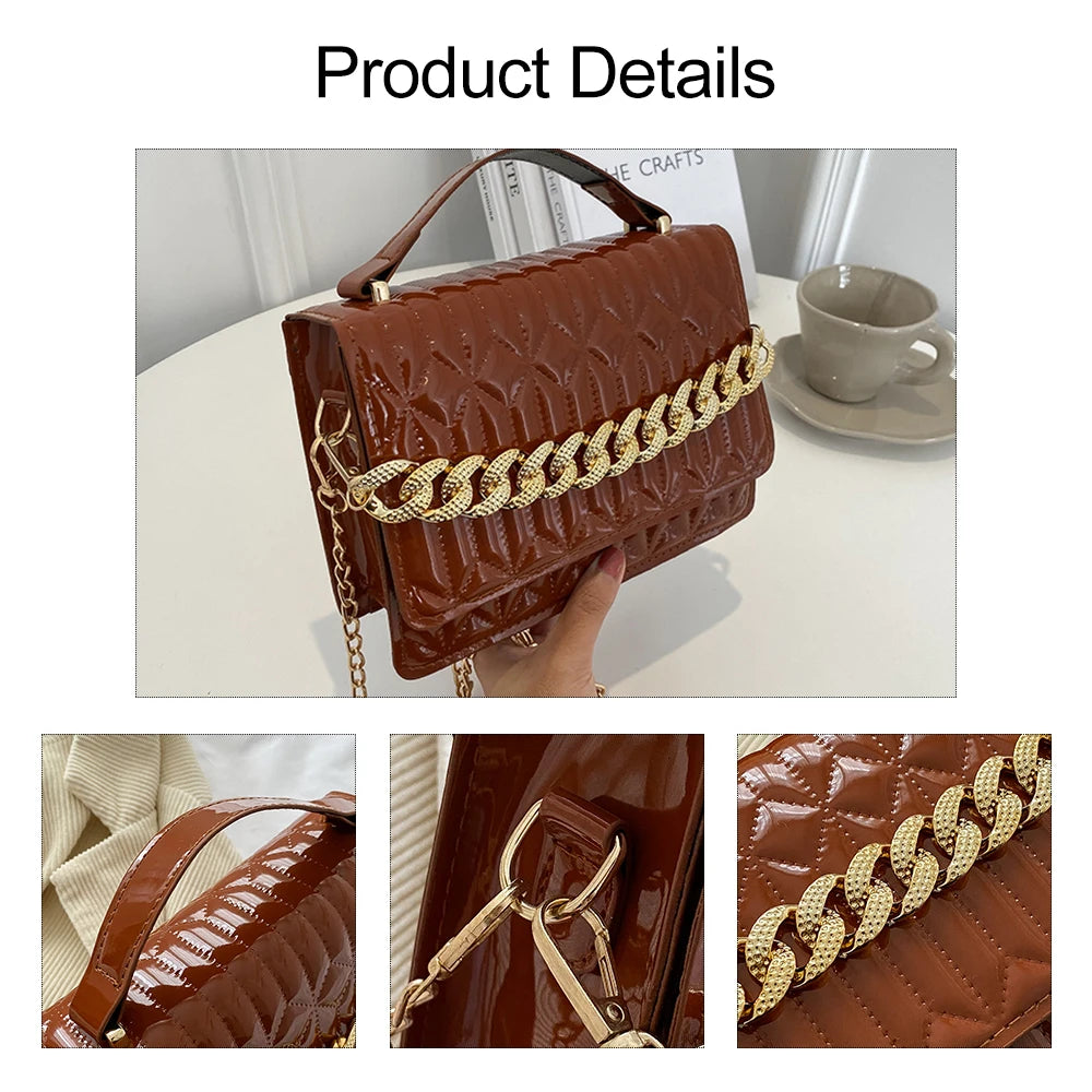 Women's Flap Shoulder Bag Small Leather Crossbody Metal Chain Clutch