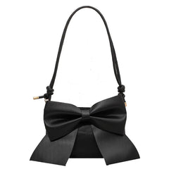 Solid Leather Bow Flap Women's Crossbody Handbag