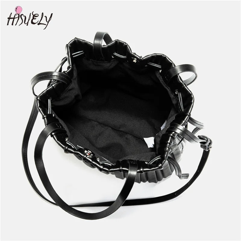 Striped Bucket Bag Women's Shoulder Crossbody Bag PU Leather