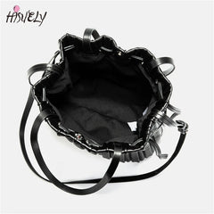 Striped Bucket Bag Women's Shoulder Crossbody Bag PU Leather