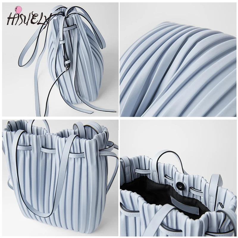 Striped Bucket Bag Women's Shoulder Crossbody Bag PU Leather