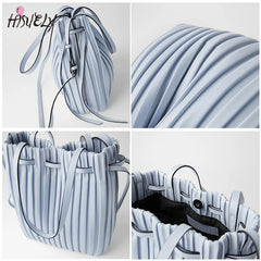 Striped Bucket Bag Women's Shoulder Crossbody Bag PU Leather
