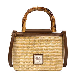 Straw Bucket Bag for Women Summer Lady Travel Purse Shoulder Crossbody