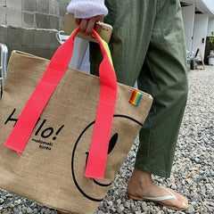 Cotton & Linen Printed Tote Bag, Large Capacity, Casual Shopping Purse