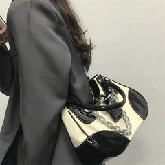 High Women's Leather Tote Shoulder Bag, Contrast Female Crossbody