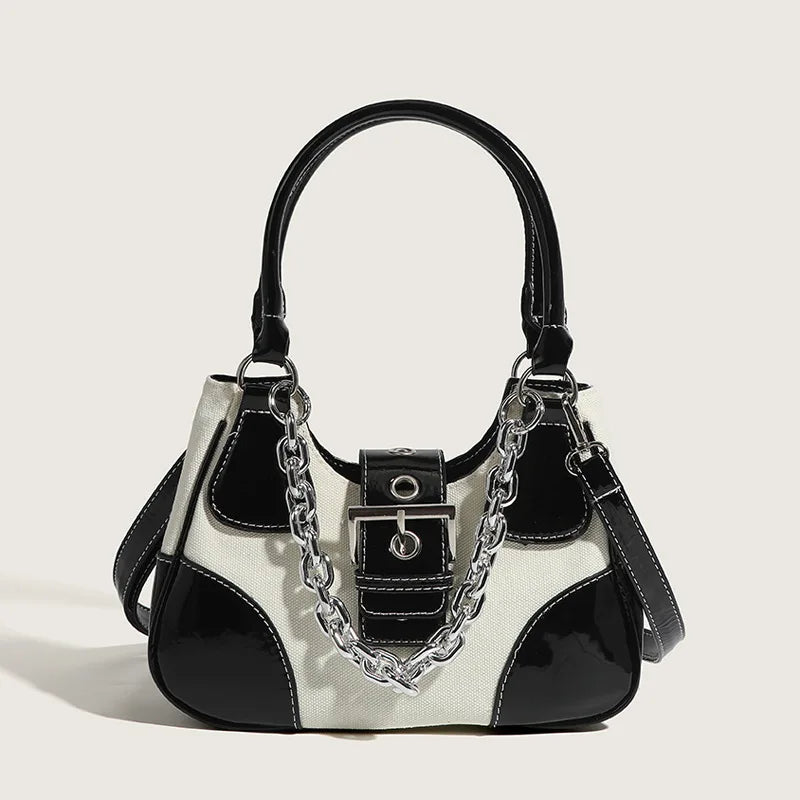 High Women's Leather Tote Shoulder Bag, Contrast Female Crossbody