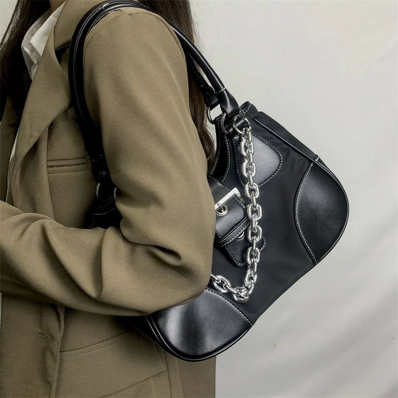 High Women's Leather Tote Shoulder Bag, Contrast Female Crossbody