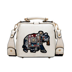 Vintage Embroidery Elephant Bag Pu Leather Handbag