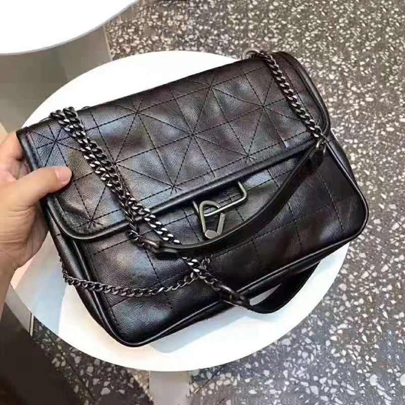 Vintage Shoulder Bag Chains Messenger Bags Soft PU Leather Flap Crossbody Pack F