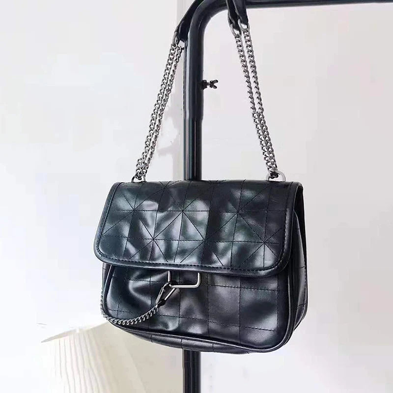 Vintage Shoulder Bag Chains Messenger Bags Soft PU Leather Flap Crossbody Pack F