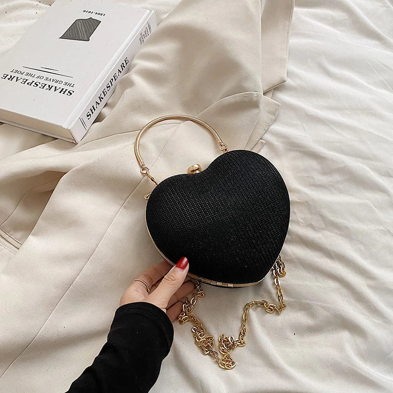 Heart Shape Women's Evening Bag Clutch Chain Crossbody Handbag Purse
