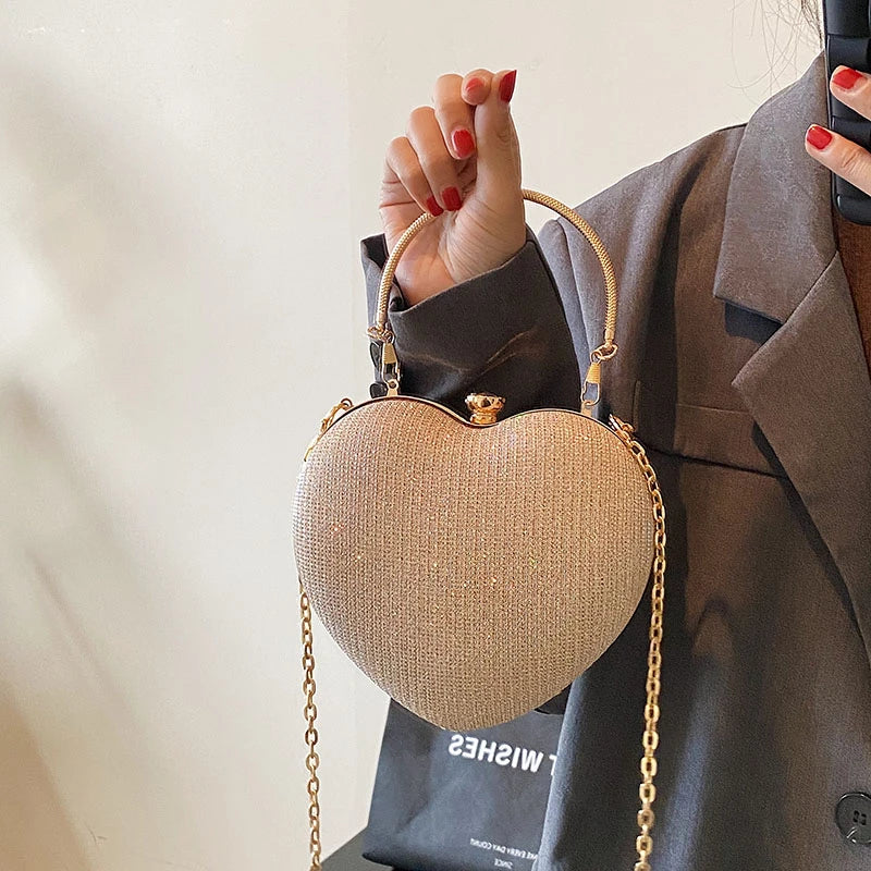 Heart Shape Women's Evening Bag Clutch Chain Crossbody Handbag Purse