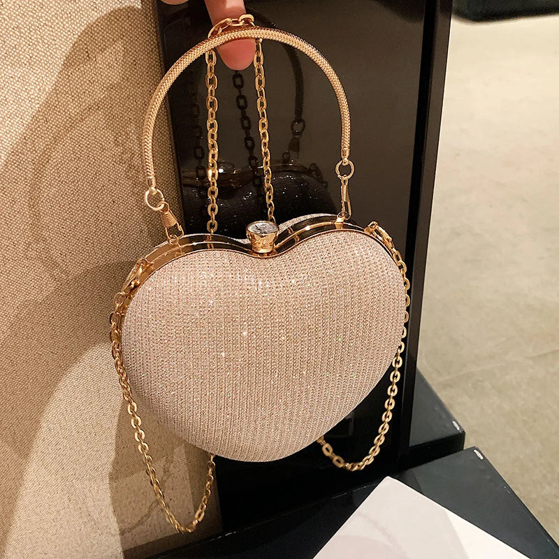 Heart Shape Women's Evening Bag Clutch Chain Crossbody Handbag Purse