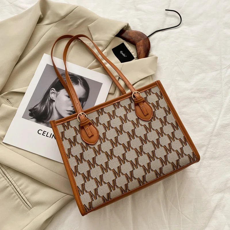 Striped Shopper Tote Shoulder Crossbody Bags for Office Women