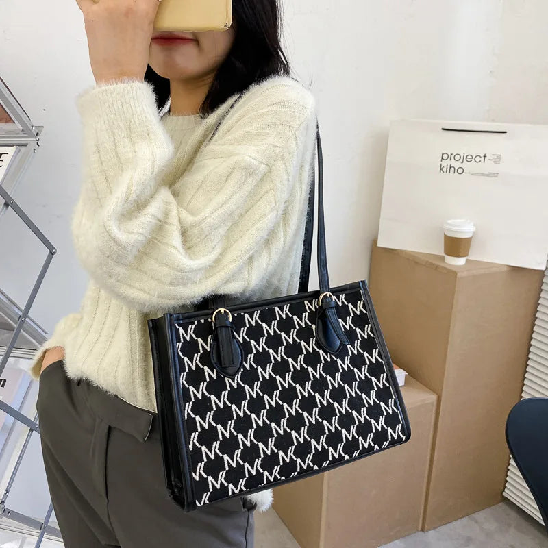 Striped Shopper Tote Shoulder Crossbody Bags for Office Women