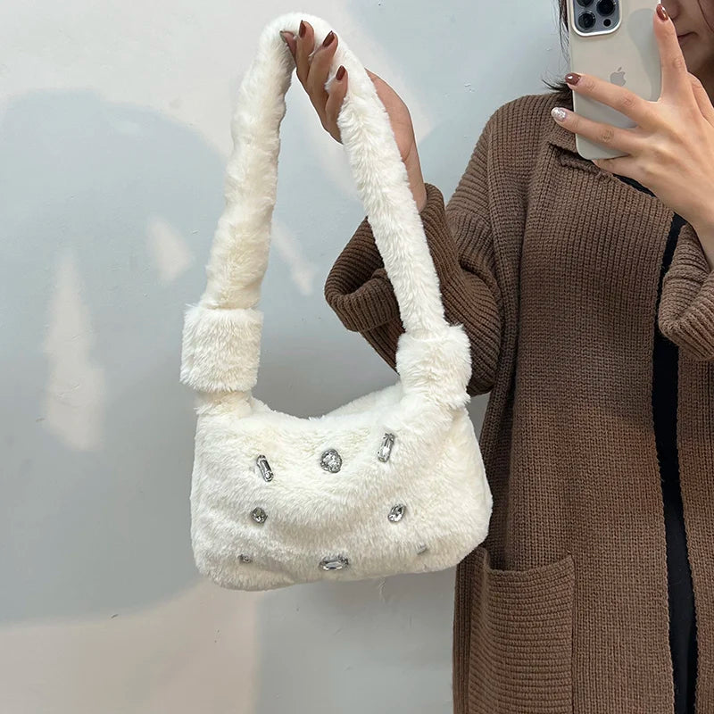 Fluffy Faux Fur Armpit Bag for Women Shopping Handbags