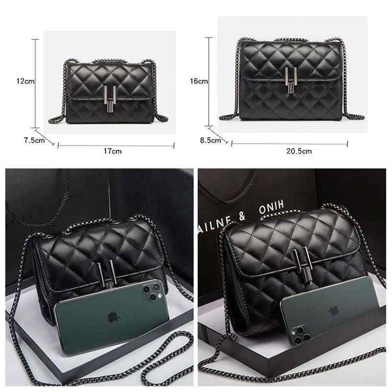 Leather Chain Crossbody Messenger Bag for Women
