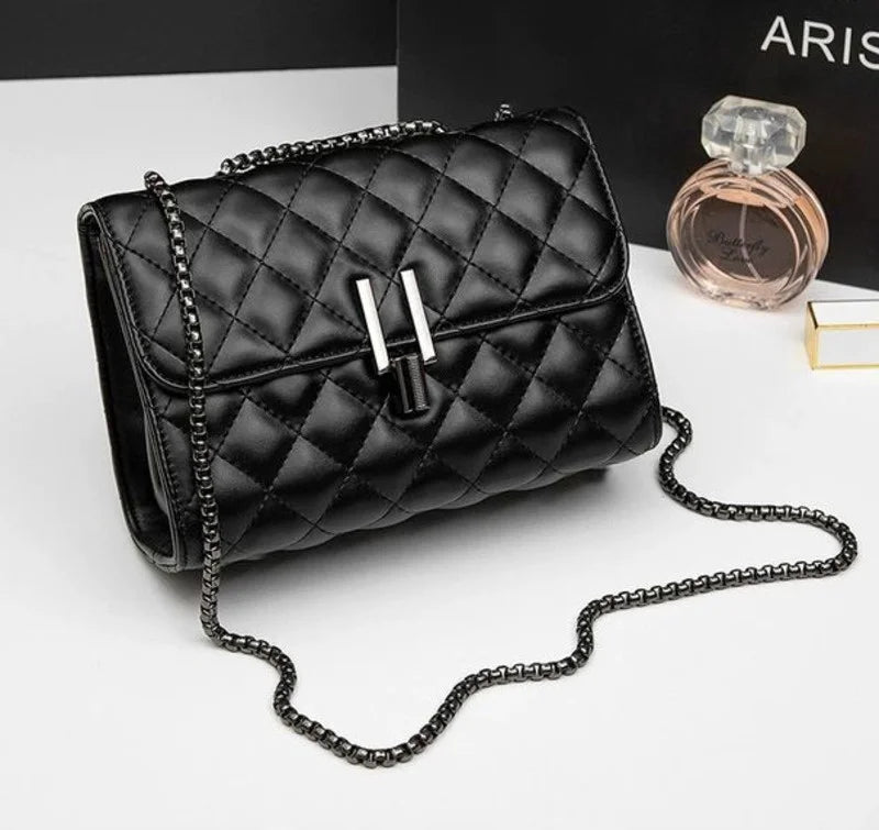 Leather Chain Crossbody Messenger Bag for Women