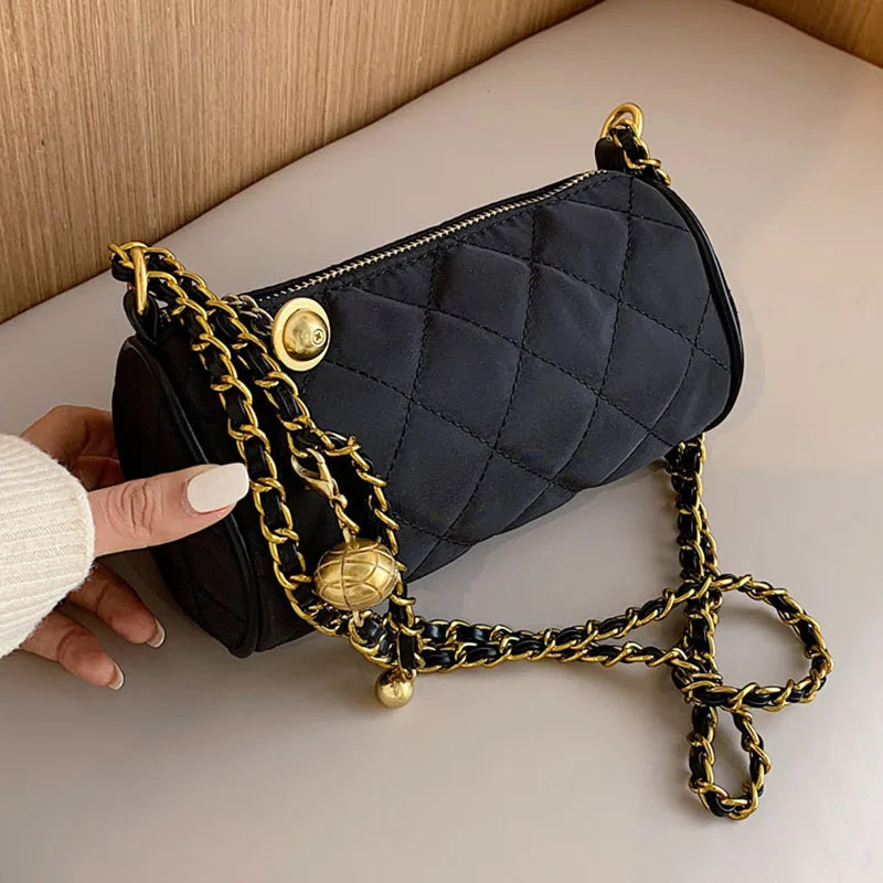Mini Shoulder Bags High Nylon Chains Women Messenger Bags Cylindrical Crossbody