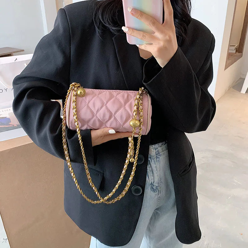 Mini Shoulder Bags High Nylon Chains Women Messenger Bags Cylindrical Crossbody