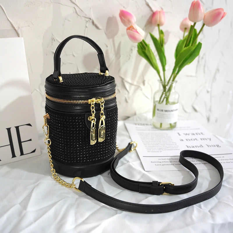 PU & Diamond Women's Crossbody Bucket Bag