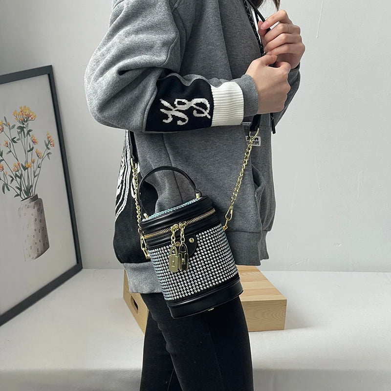PU & Diamond Women's Crossbody Bucket Bag