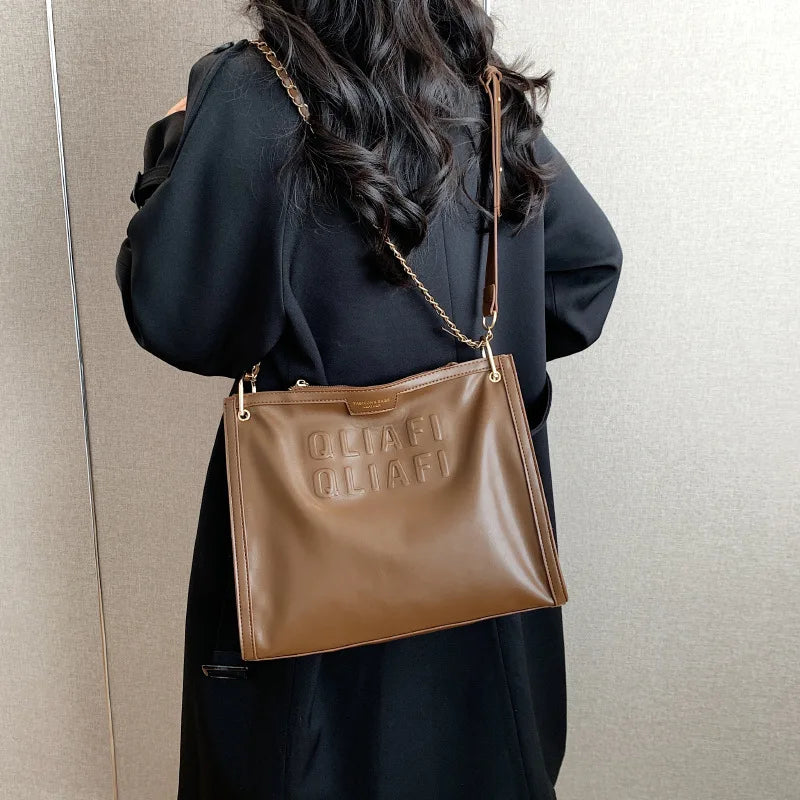 Women's Chain Crossbody Bag Flap Tote Winter PU Leather Handbag