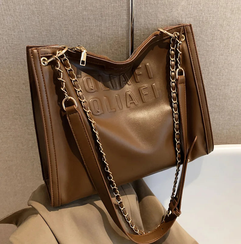 Women's Chain Crossbody Bag Flap Tote Winter PU Leather Handbag