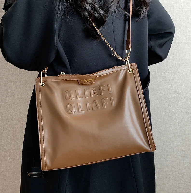 Women's Chain Crossbody Bag Flap Tote Winter PU Leather Handbag