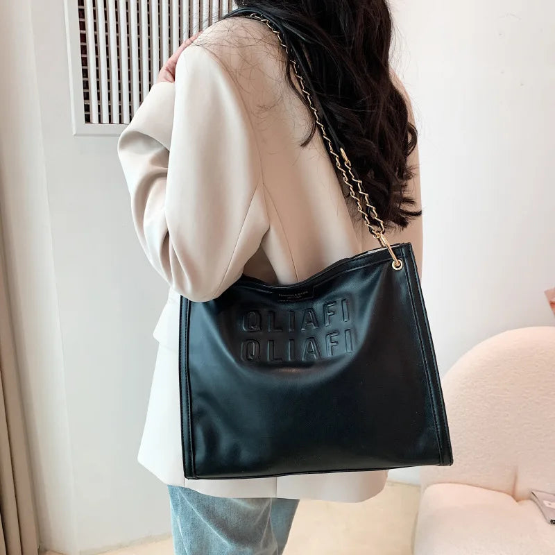 Women's Chain Crossbody Bag Flap Tote Winter PU Leather Handbag