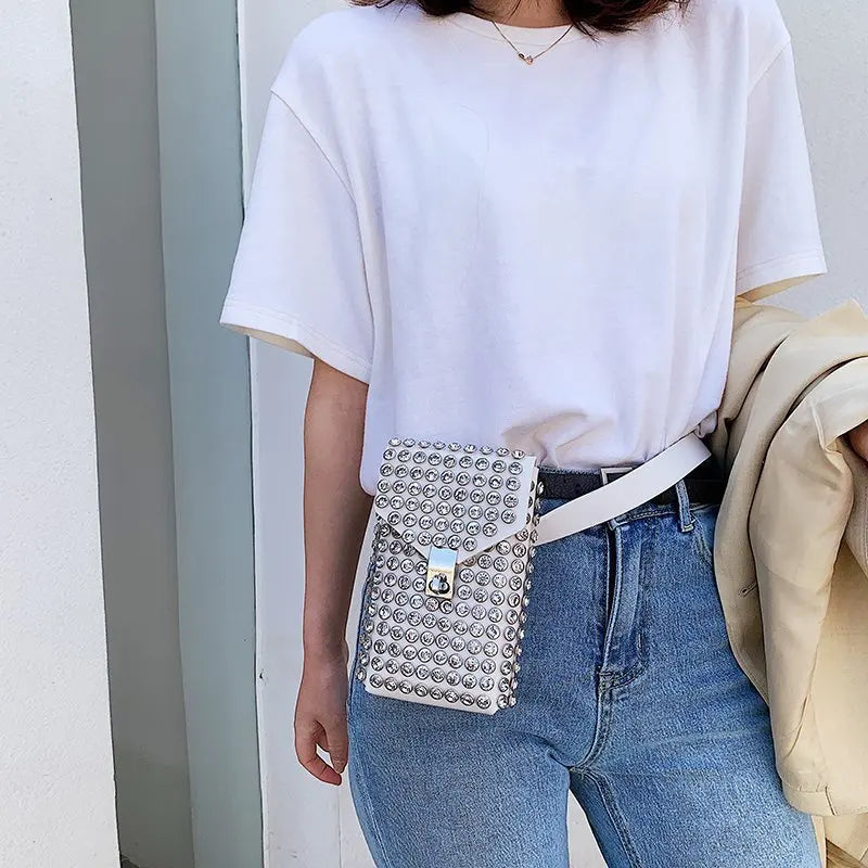 Phone Waist Bag Crossbody Diamond Small Side Bags for Ladies