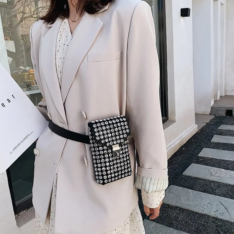 Phone Waist Bag Crossbody Diamond Small Side Bags for Ladies