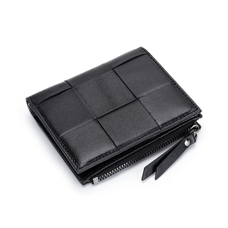 100% Leather Wallets Purses Small Money Bag Knitting Women's Purses